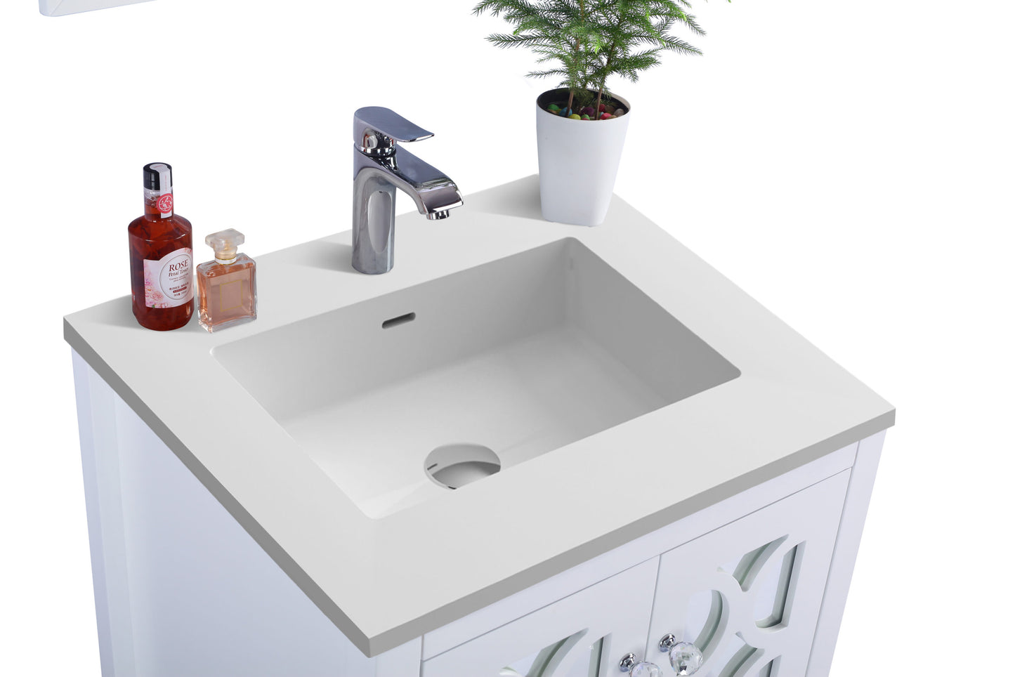 Mediterraneo 24" White Bathroom Vanity with Matte White VIVA Stone Solid Surface Countertop