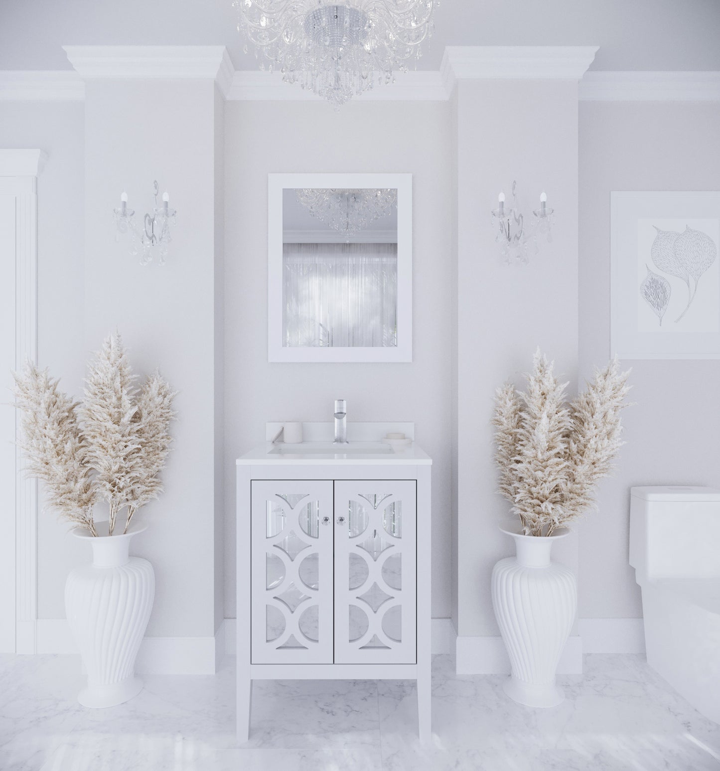 Mediterraneo 24" White Bathroom Vanity with White Quartz Countertop