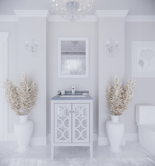 Mediterraneo 24" White Bathroom Vanity with White Stripes Marble Countertop