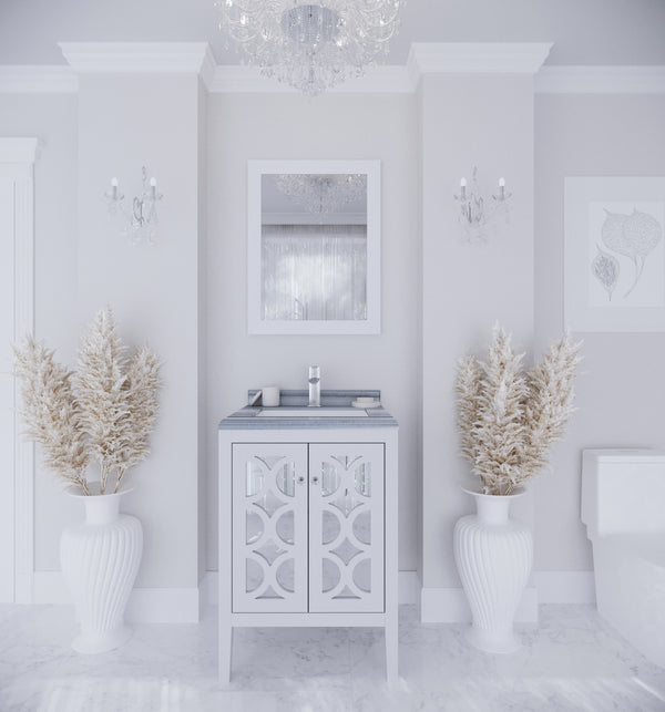 Mediterraneo 24 White Bathroom Vanity with White Stripes Marble Countertop