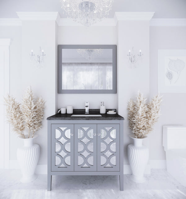 Mediterraneo 36 Grey Bathroom Vanity with Black Wood Marble Countertop