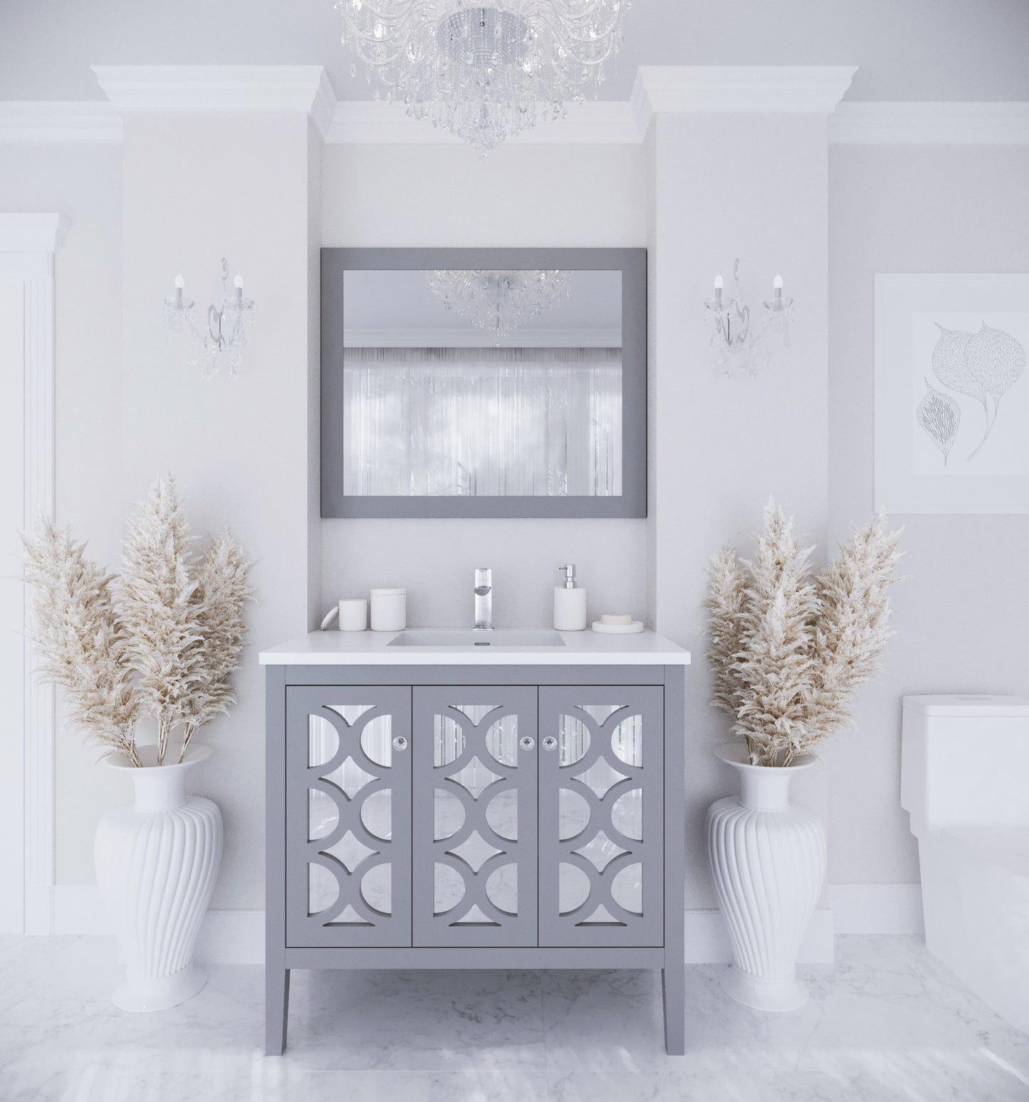 Mediterraneo 36" Grey Bathroom Vanity with Matte White VIVA Stone Solid Surface Countertop