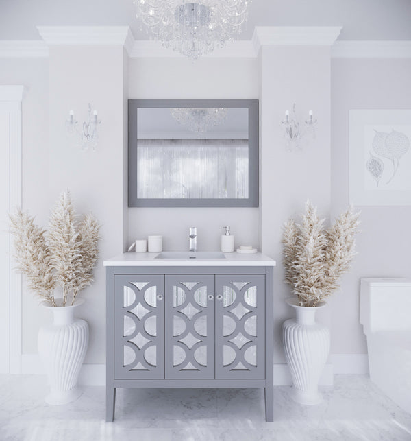 Mediterraneo 36 Grey Bathroom Vanity with Matte White VIVA Stone Solid Surface Countertop