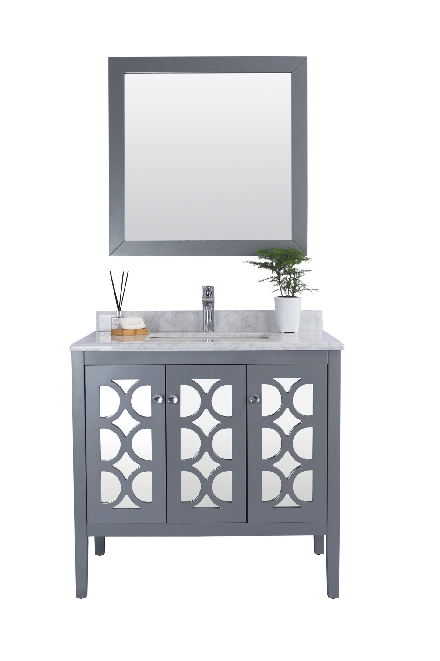 Mediterraneo 36" Grey Bathroom Vanity with White Carrara Marble Countertop