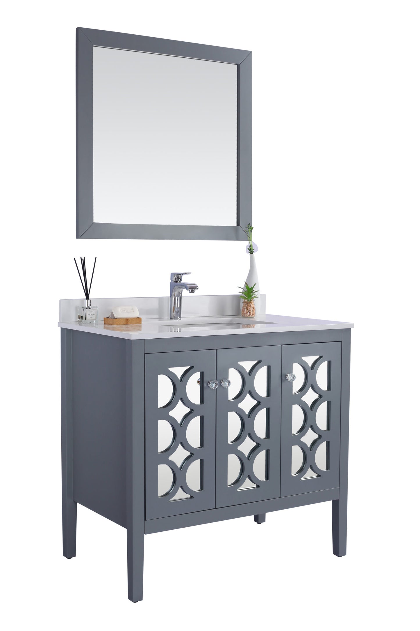 Mediterraneo 36" Grey Bathroom Vanity with White Quartz Countertop