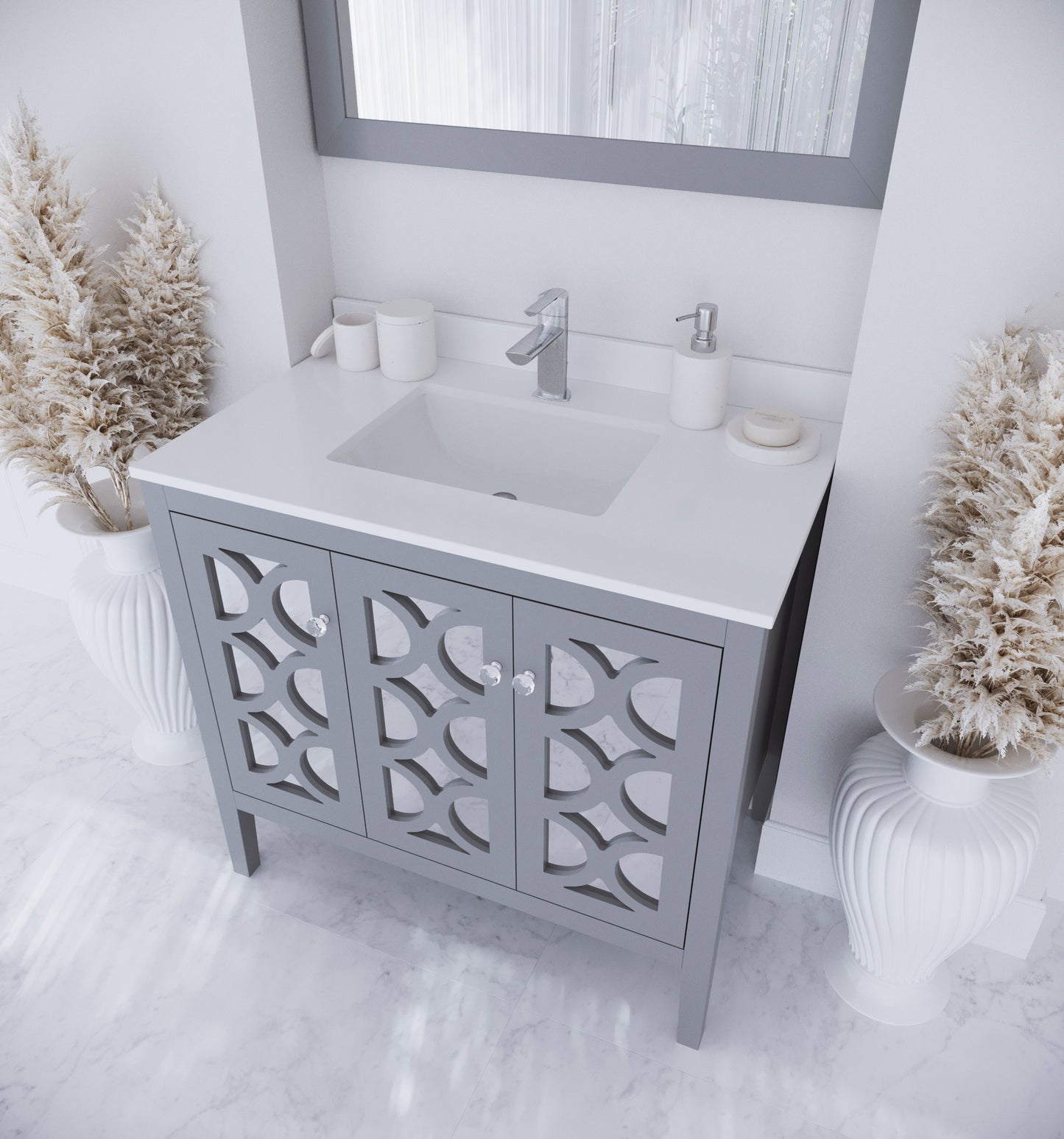 Mediterraneo 36" Grey Bathroom Vanity with White Quartz Countertop