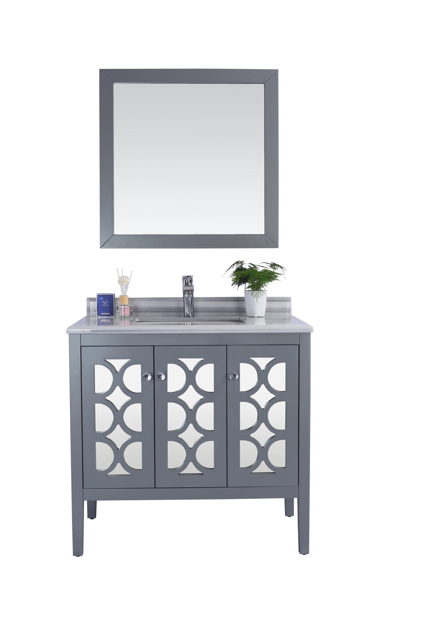Mediterraneo 36" Grey Bathroom Vanity with White Stripes Marble Countertop