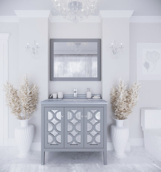 Mediterraneo 36" Grey Bathroom Vanity with White Stripes Marble Countertop