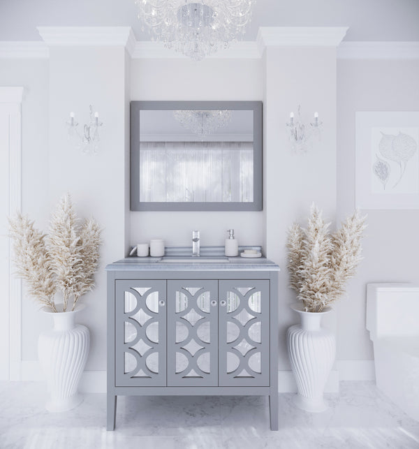 Mediterraneo 36 Grey Bathroom Vanity with White Stripes Marble Countertop