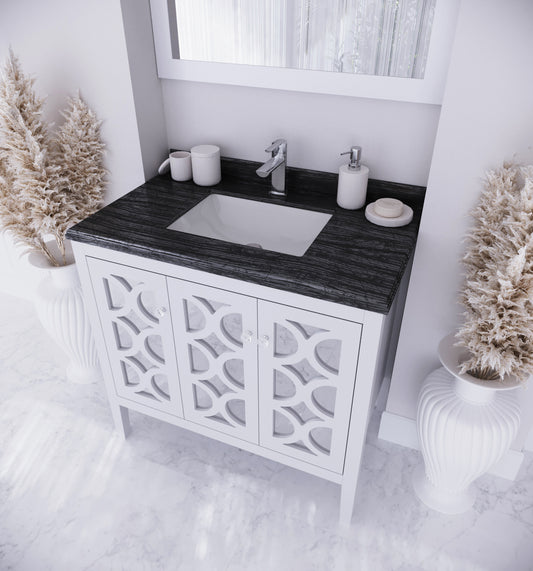 Mediterraneo 36" White Bathroom Vanity with Black Wood Marble Countertop