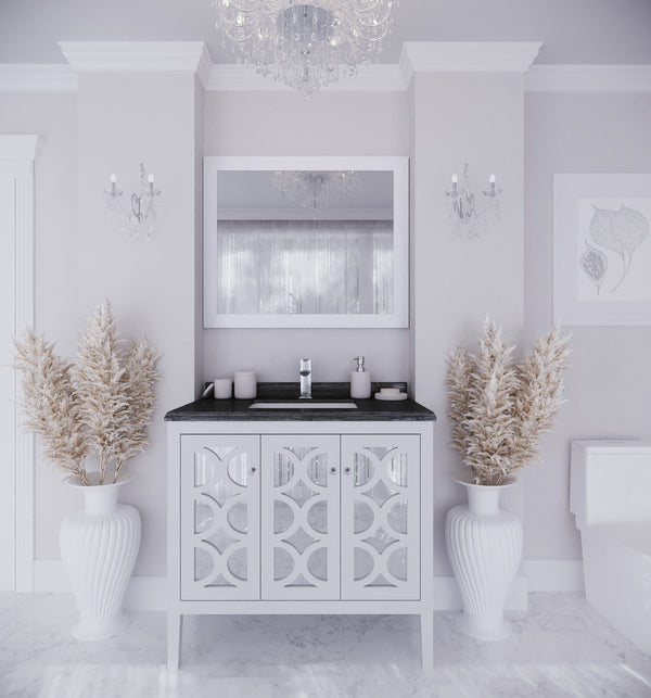Mediterraneo 36 White Bathroom Vanity with Black Wood Marble Countertop