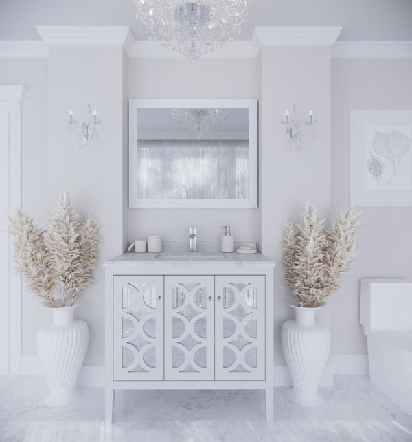 Mediterraneo 36 White Bathroom Vanity with White Carrara Marble Countertop
