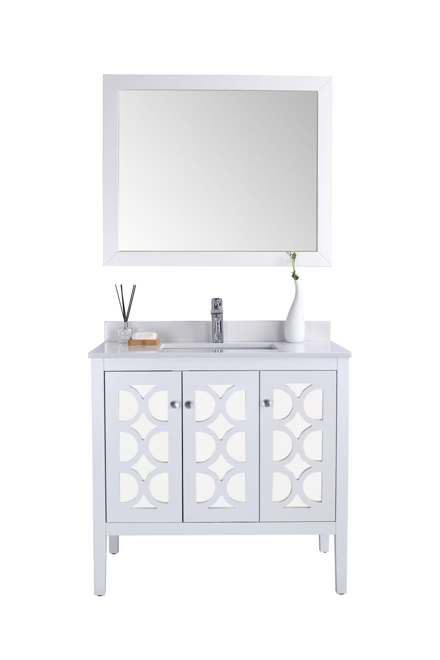 Mediterraneo 36" White Bathroom Vanity with White Quartz Countertop