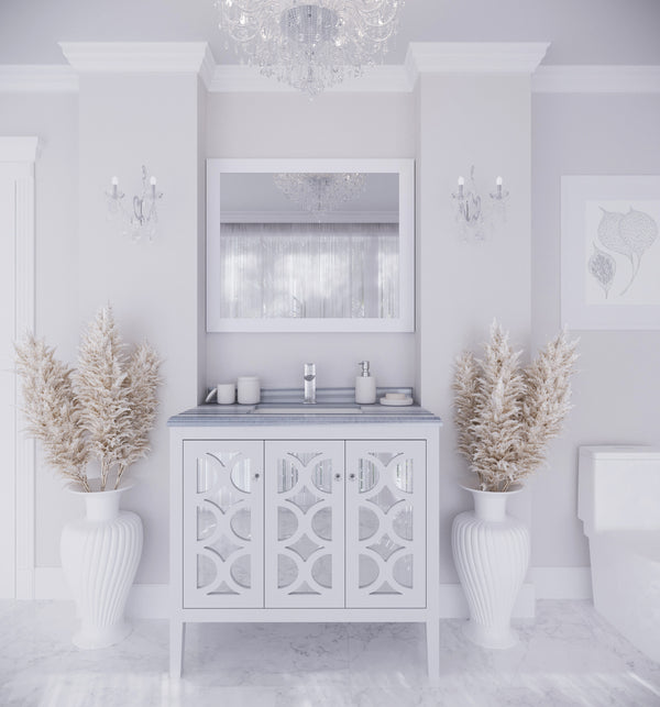 Mediterraneo 36 White Bathroom Vanity with White Stripes Marble Countertop