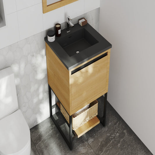 Alto 24" California White Oak Bathroom Vanity with Matte Black VIVA Stone Solid Surface Countertop