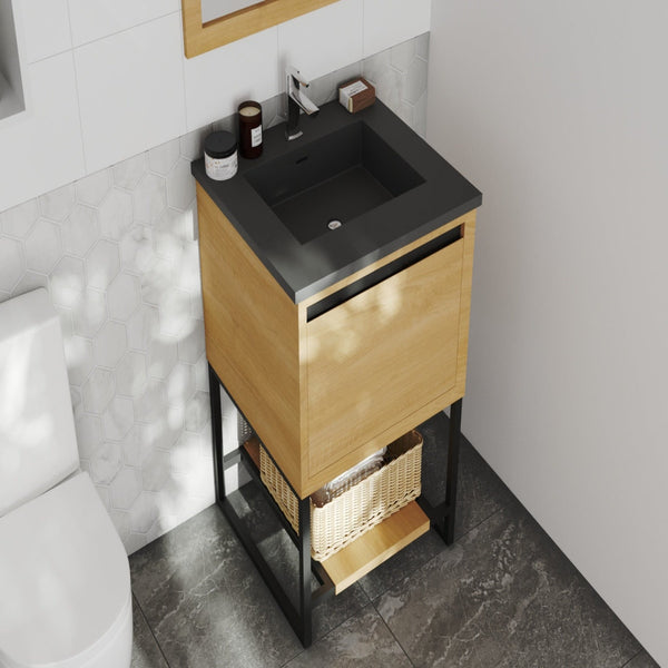 Alto 24 California White Oak Bathroom Vanity with Matte Black VIVA Stone Solid Surface Countertop