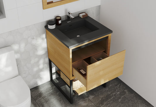 Alto 24" California White Oak Bathroom Vanity with Matte Black VIVA Stone Solid Surface Countertop