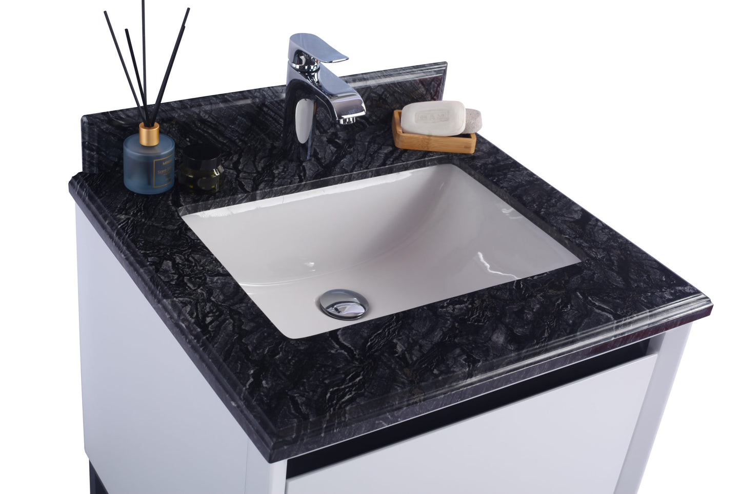 Alto 24" White Bathroom Vanity with Black Wood Marble Countertop