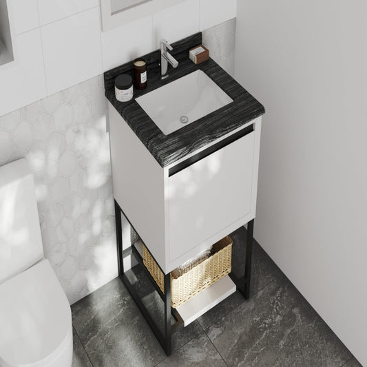 Alto 24" White Bathroom Vanity with Black Wood Marble Countertop