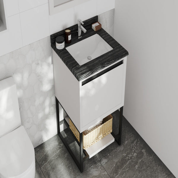 Alto 24 White Bathroom Vanity with Black Wood Marble Countertop