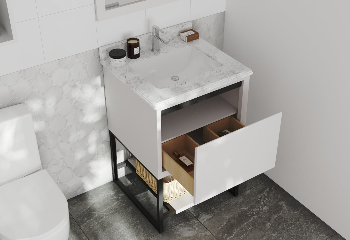 Alto 24" White Bathroom Vanity with White Carrara Marble Countertop