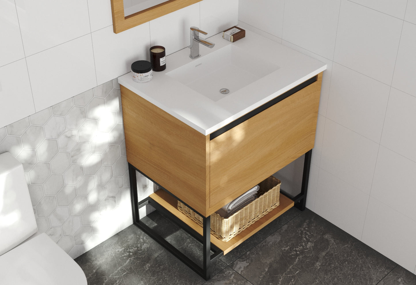 Alto 30" California White Oak Bathroom Vanity with Matte White VIVA Stone Solid Surface Countertop