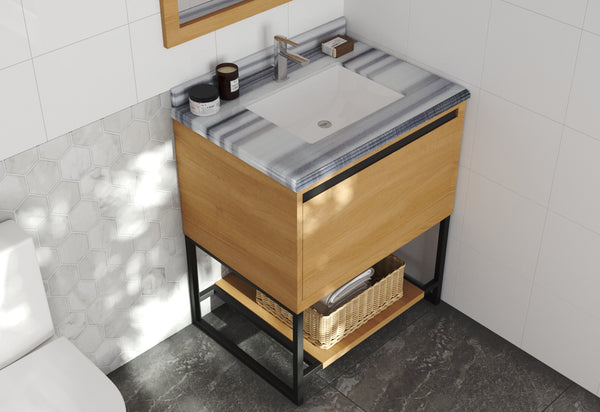 Alto 30 California White Oak Bathroom Vanity with White Stripes Marble Countertop