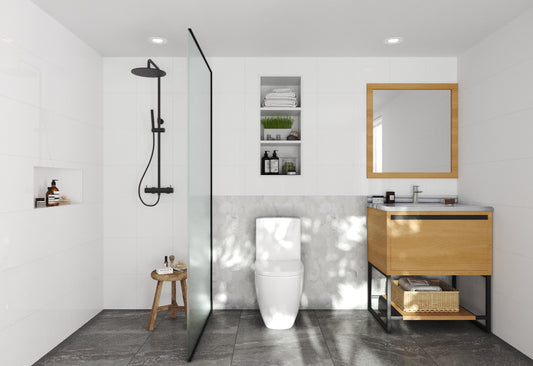 Alto 30" California White Oak Bathroom Vanity with White Stripes Marble Countertop