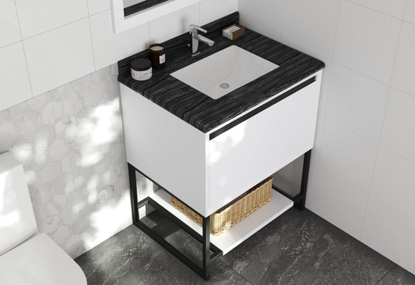 Alto 30 White Bathroom Vanity with Black Wood Marble Countertop