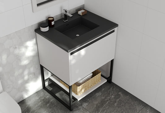 Alto 30" White Bathroom Vanity with Matte Black VIVA Stone Solid Surface Countertop