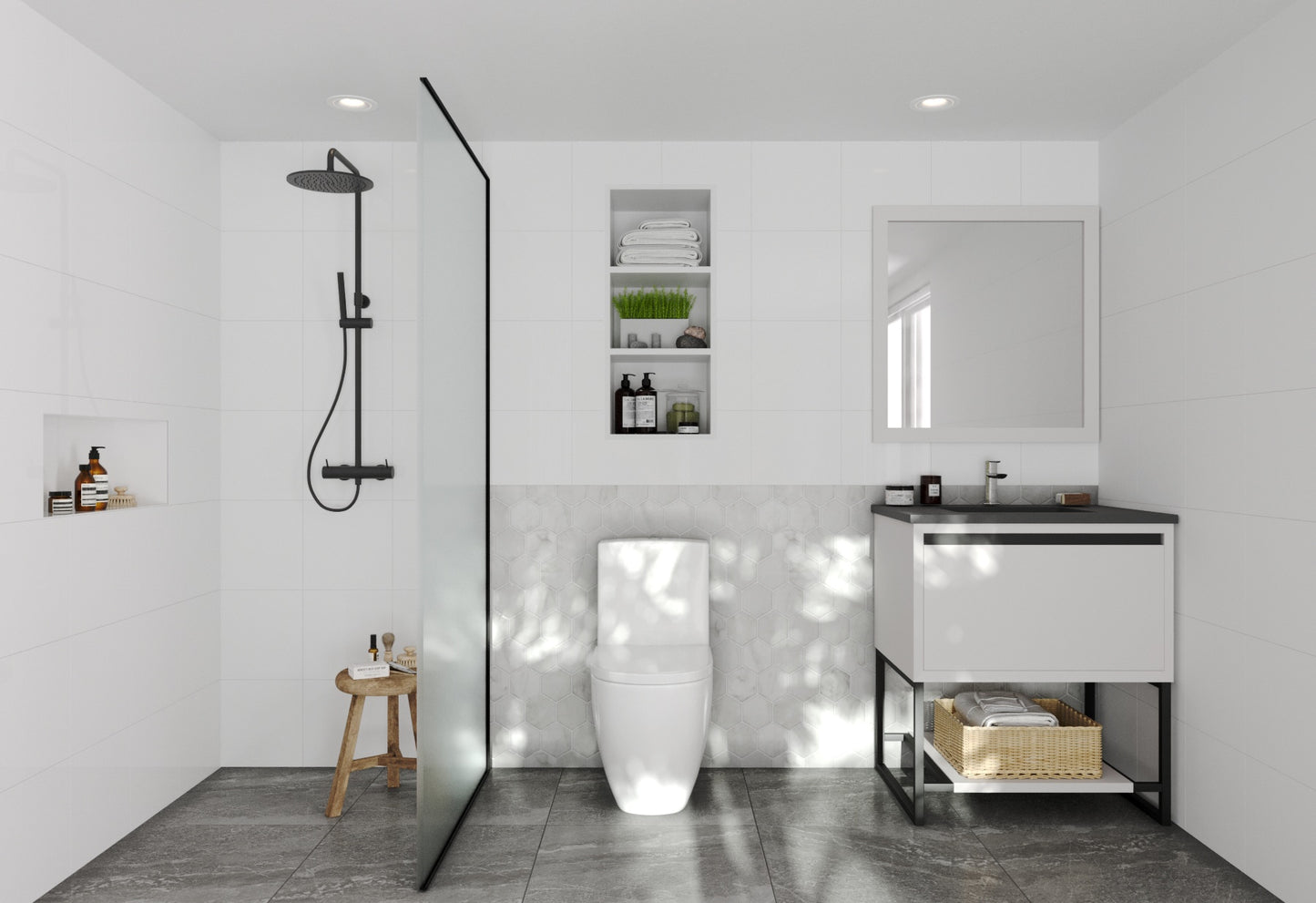 Alto 30" White Bathroom Vanity with Matte Black VIVA Stone Solid Surface Countertop