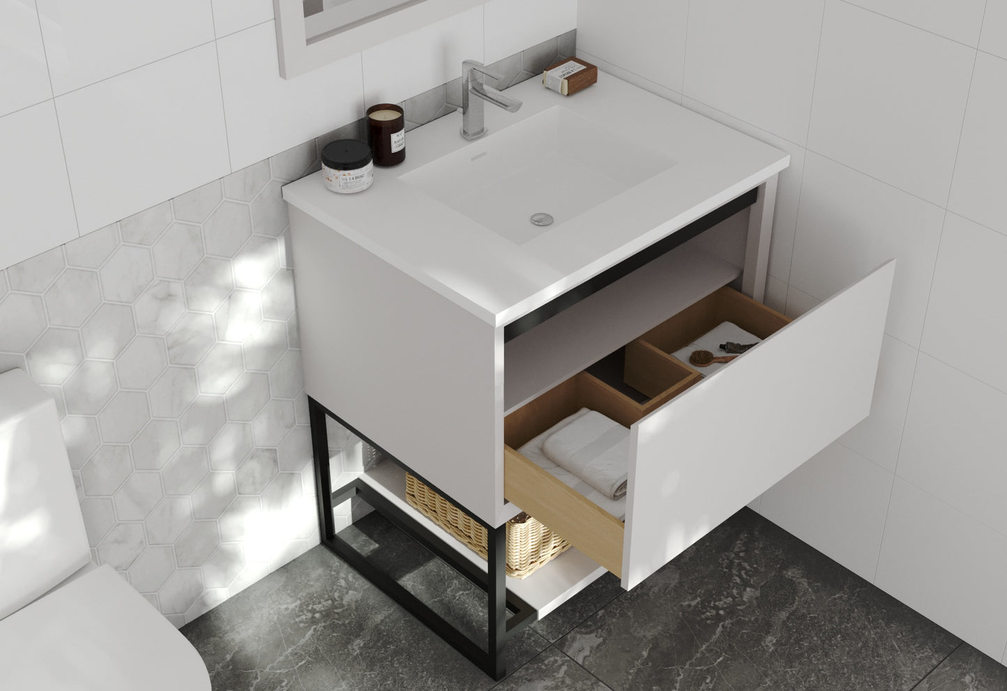 Alto 30" White Bathroom Vanity with Matte White VIVA Stone Solid Surface Countertop