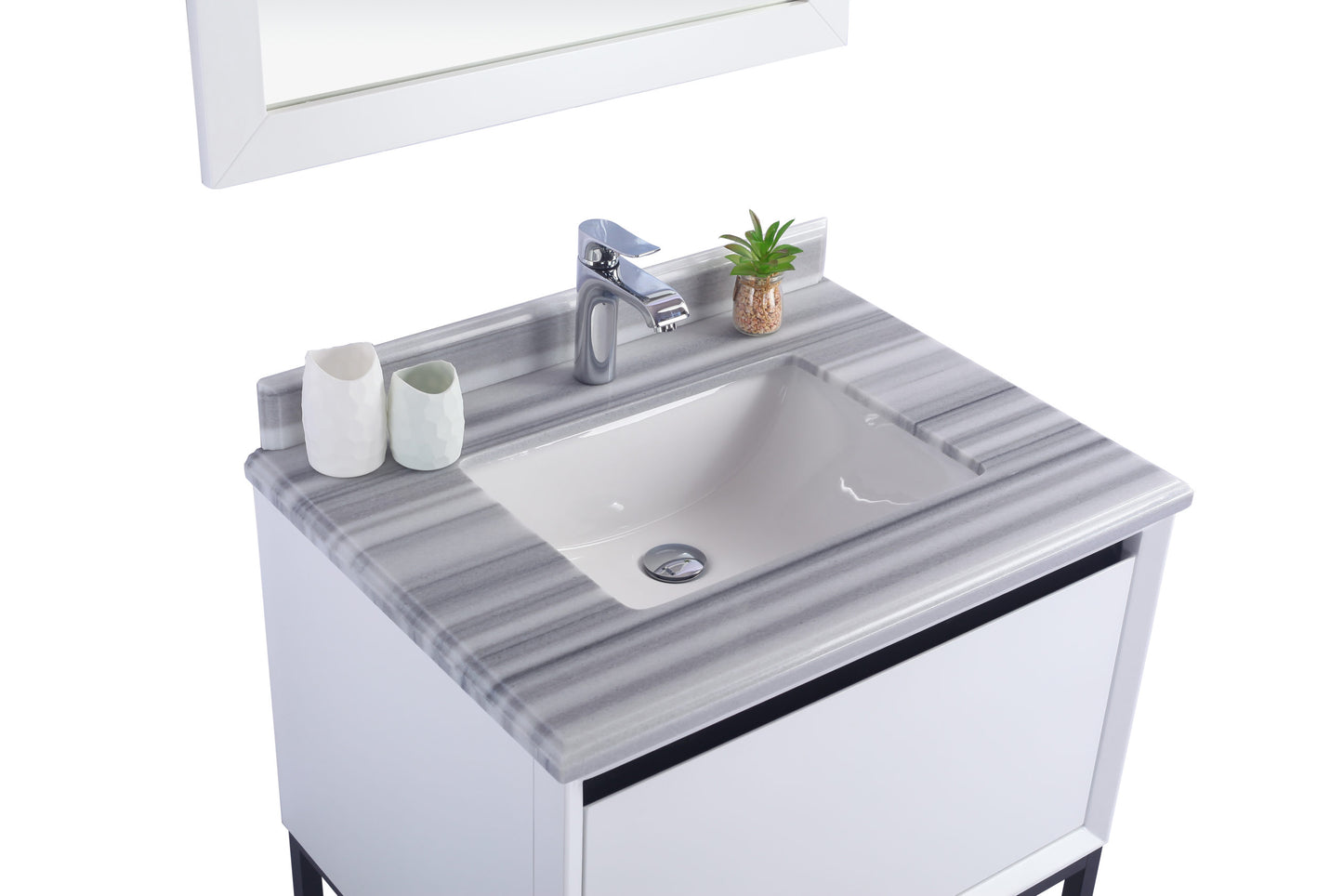 Alto 30" White Bathroom Vanity with White Stripes Marble Countertop