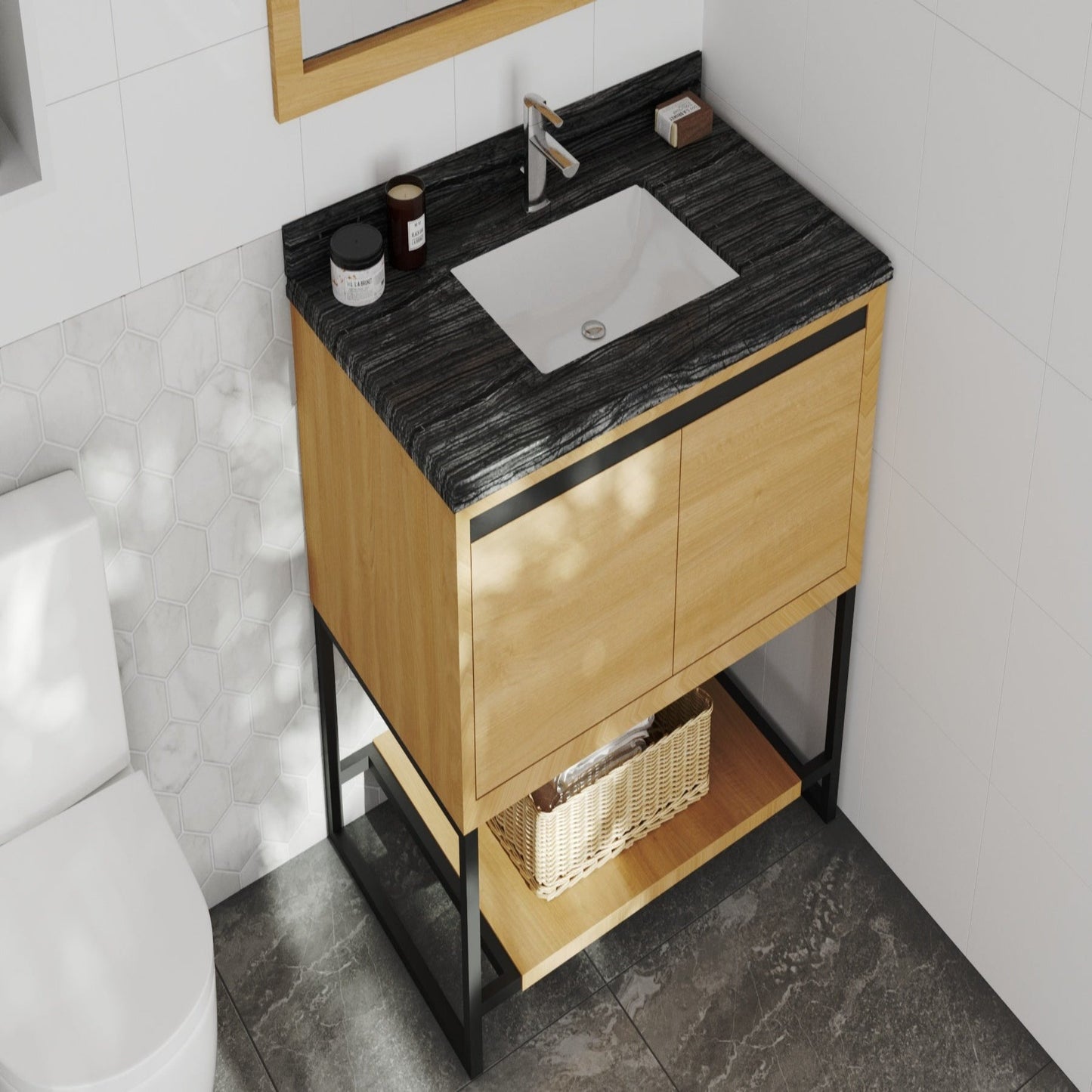 Alto 36" California White Oak Bathroom Vanity with Black Wood Marble Countertop