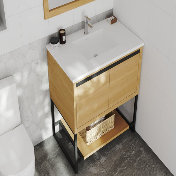 Alto 36 California White Oak Bathroom Vanity with Matte White VIVA Stone Solid Surface Countertop