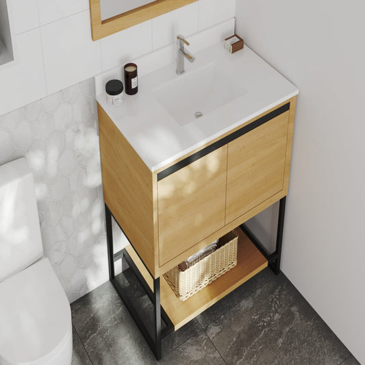 Alto 36" California White Oak Bathroom Vanity with White Quartz Countertop