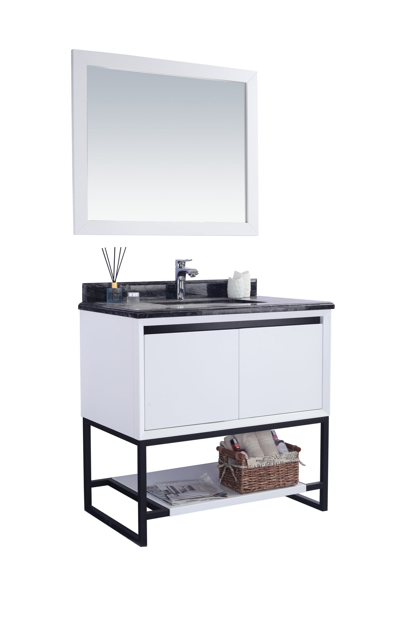 Alto 36" White Bathroom Vanity with Black Wood Marble Countertop