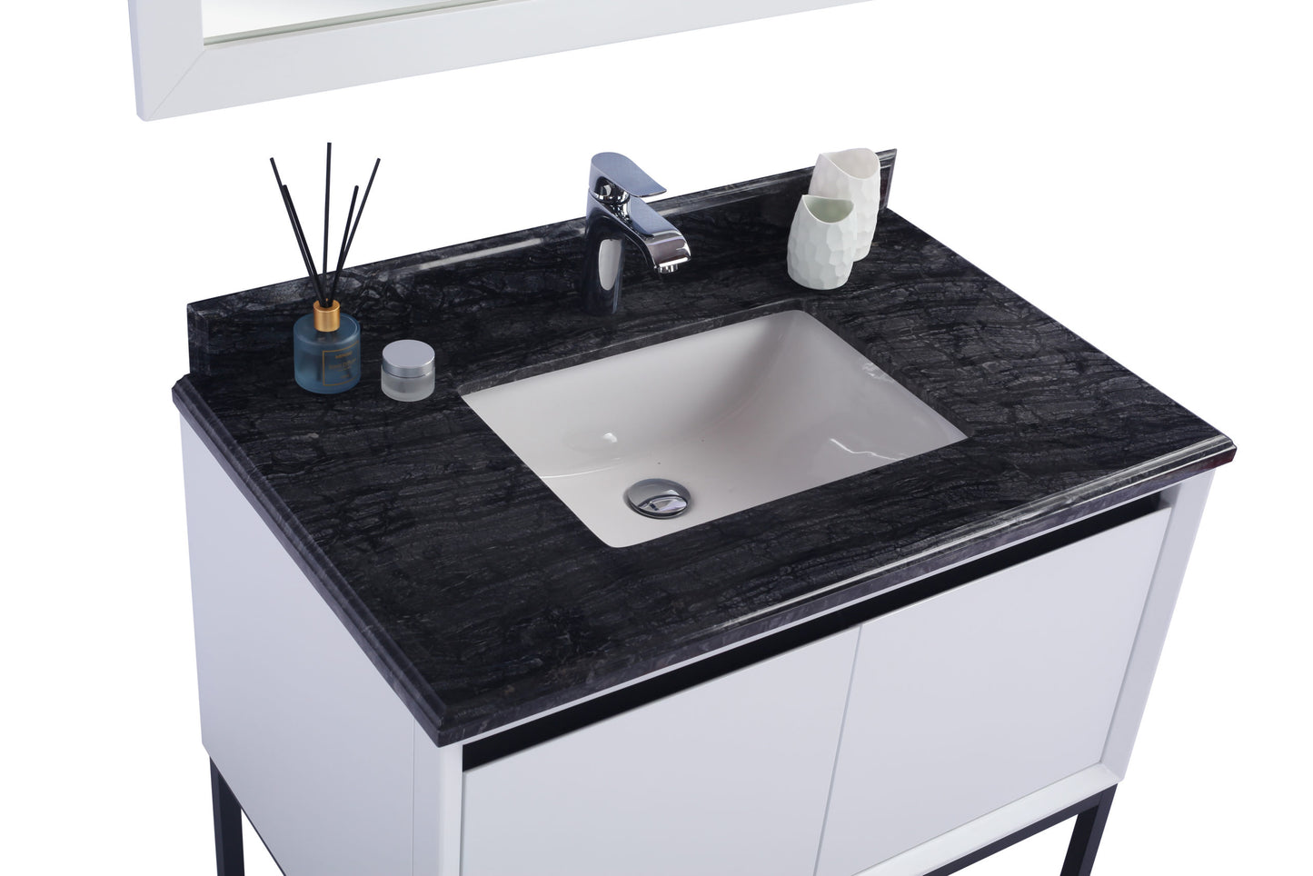 Alto 36" White Bathroom Vanity with Black Wood Marble Countertop