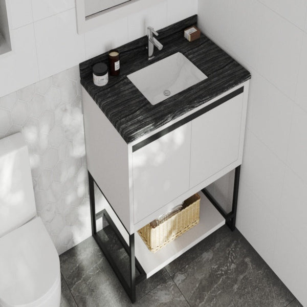 Alto 36 White Bathroom Vanity with Black Wood Marble Countertop