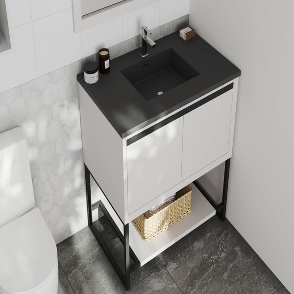 Alto 36 White Bathroom Vanity with Matte Black VIVA Stone Solid Surface Countertop
