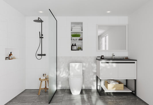 Alto 36" White Bathroom Vanity with Matte Black VIVA Stone Solid Surface Countertop