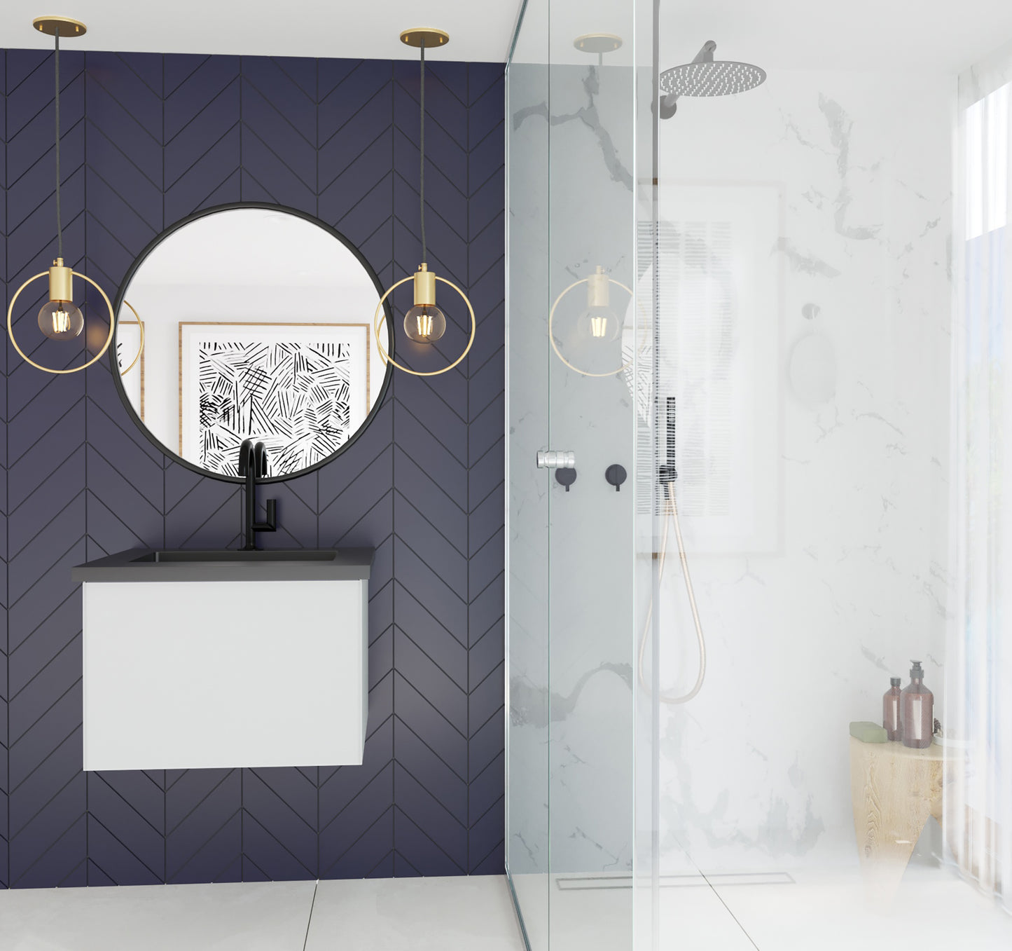 Vitri 24" Cloud White Bathroom Vanity with VIVA Stone Matte Black Solid Surface Countertop