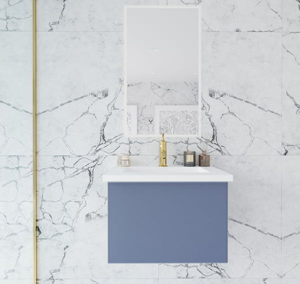 Vitri 24 Nautical Blue Bathroom Vanity with VIVA Stone Matte White Solid Surface Countertop