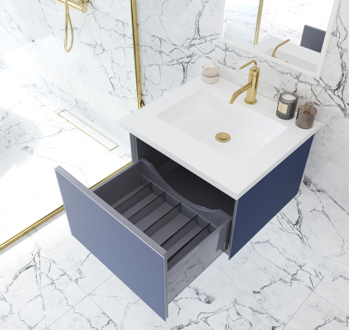 Vitri 24" Nautical Blue Bathroom Vanity with VIVA Stone Matte White Solid Surface Countertop