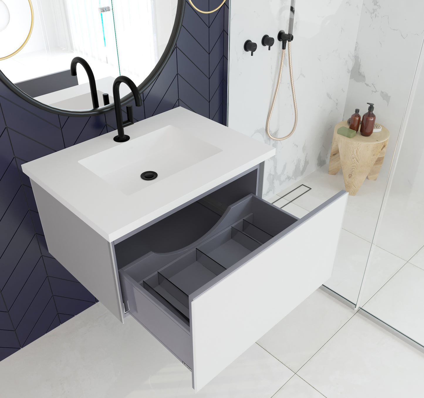 Vitri 30" Cloud White Bathroom Vanity with VIVA Stone Matte White Solid Surface Countertop