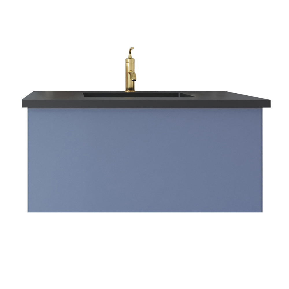 Vitri 36" Nautical Blue Bathroom Vanity with VIVA Stone Matte Black Solid Surface Countertop