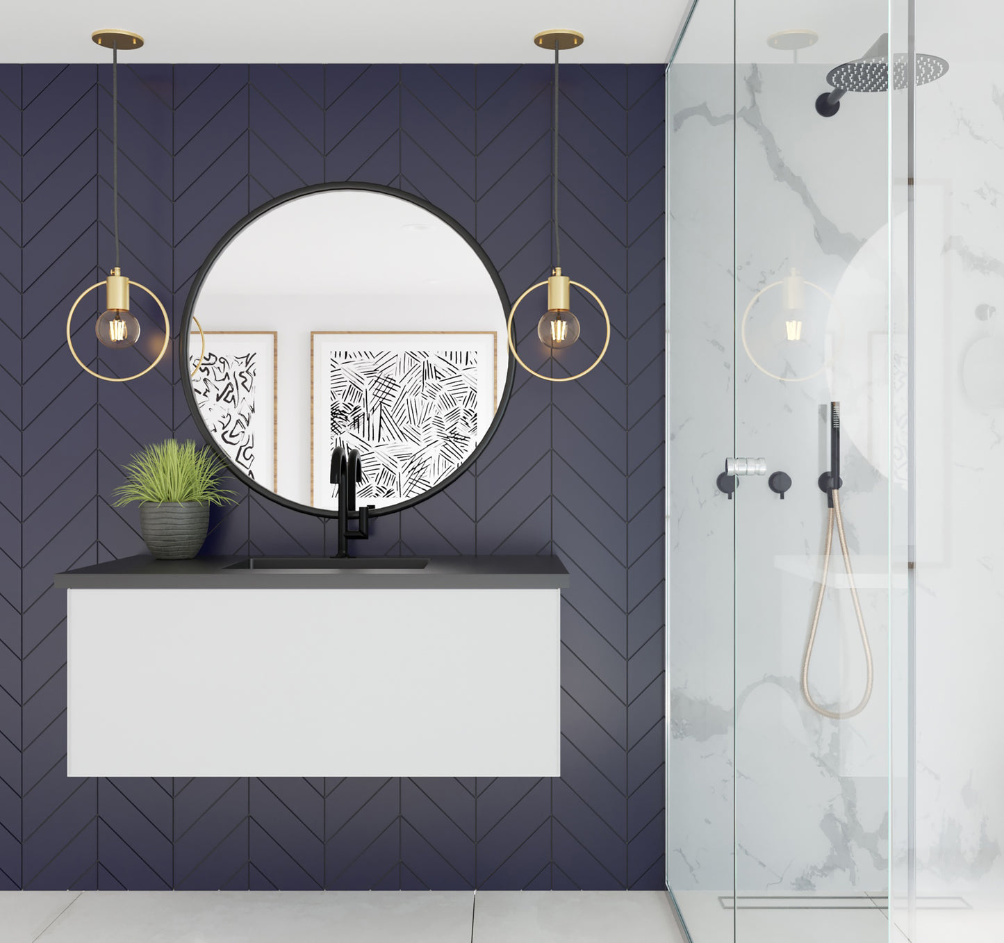 Vitri 42" Cloud White Bathroom Vanity with VIVA Stone Matte Black Solid Surface Countertop