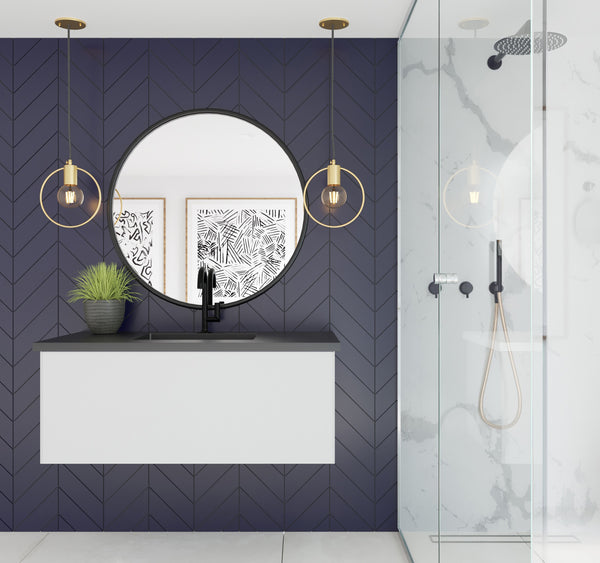 Vitri 42 Cloud White Bathroom Vanity with VIVA Stone Matte Black Solid Surface Countertop