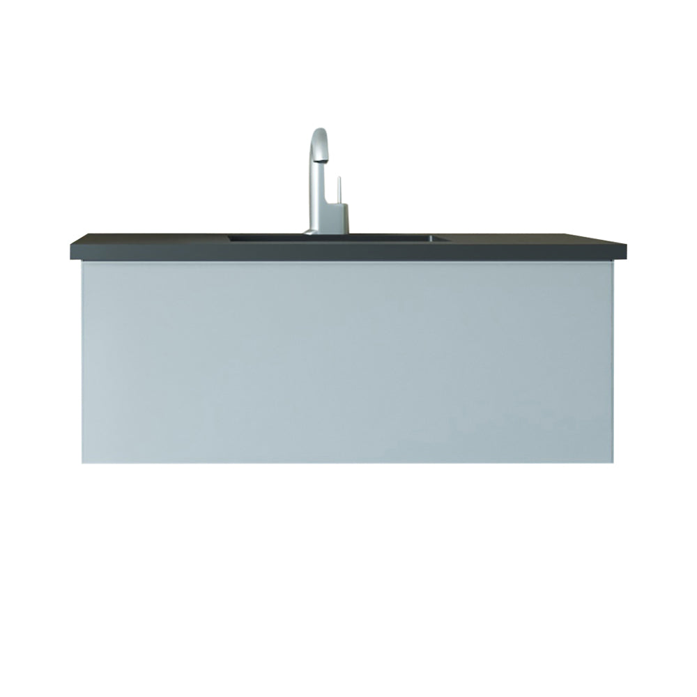 Vitri 42" Fossil Grey Bathroom Vanity with VIVA Stone Matte Black Solid Surface Countertop