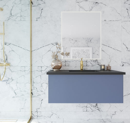 Vitri 42" Nautical Blue Bathroom Vanity with VIVA Stone Matte Black Solid Surface Countertop